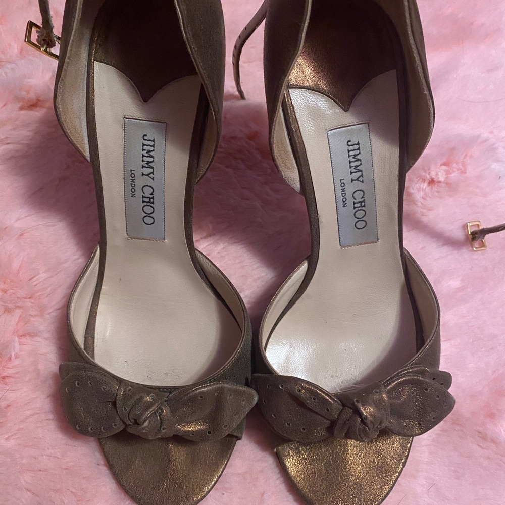 Jimmy Choo Elegant Bronze Heels with Bow